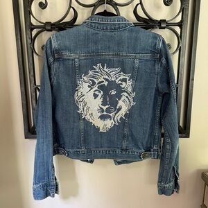 Velvet Blue Jean Jacket with Crystal Lion on back